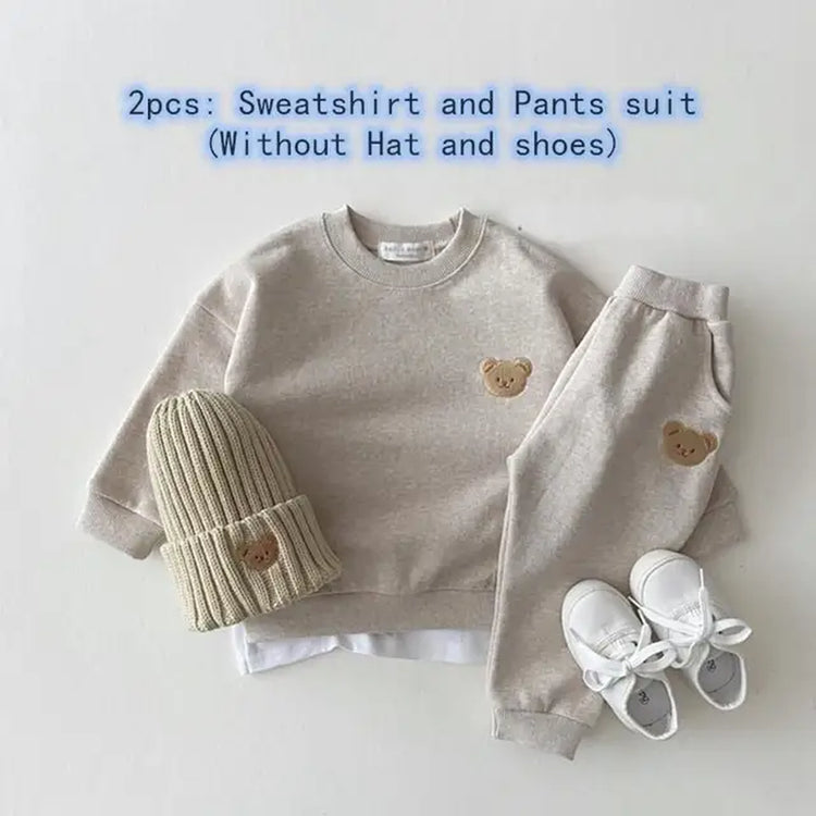 "Kids' Bear Head Embroidered Sweatshirt and Pants Tracksuit Set"