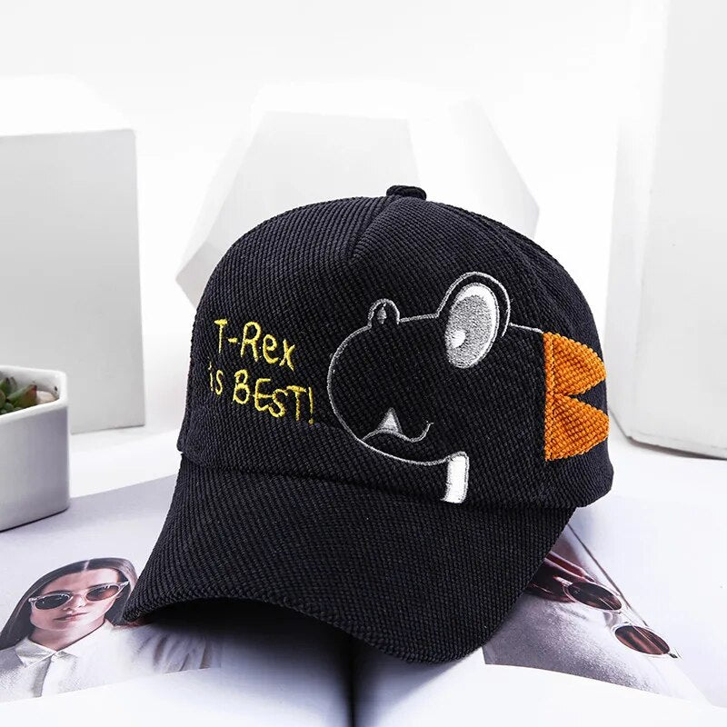 Kids Cartoon Dinosaur Baseball Cap Corduroy Sun Hat with Adjustable Strap