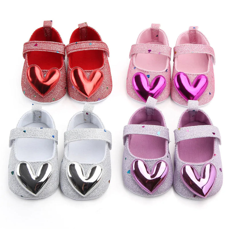 Soft Soled Sequin Heart Princess Shoes for Baby Girls, Summer Indoor Infant Shoes