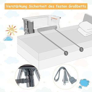 3 in 1 Beistellbett & Babywiege Babybett Mit 7-Fach Verstellbarer Höhe Hellgrau