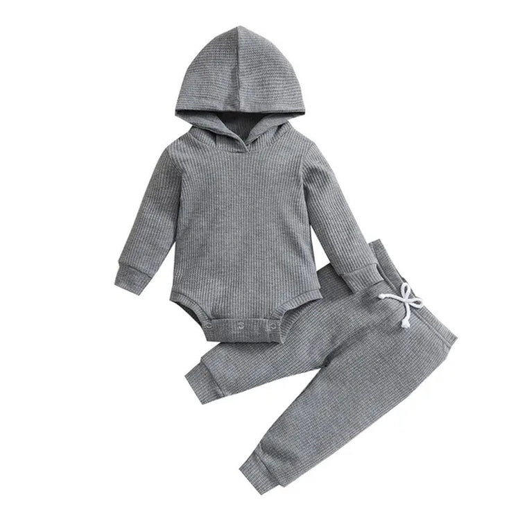 Infant Hooded Jumpsuit and Trousers Set with Long Sleeves for Baby Boys and Girls