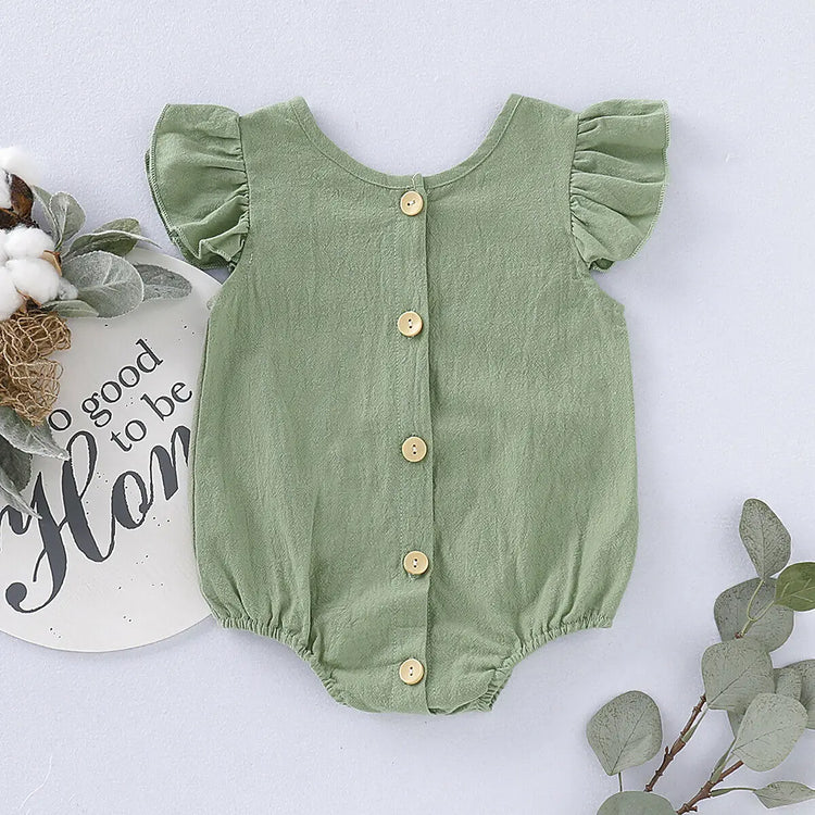 Baby Summer Bodysuits with Ruffles and Short Sleeves - Pure Color, for Girls and Boys