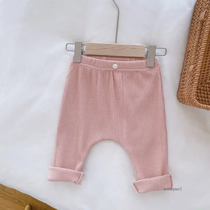 Baby Ribbed Elastic Bottoming Pants: Striped / Solid Color Casual Trousers for Kids