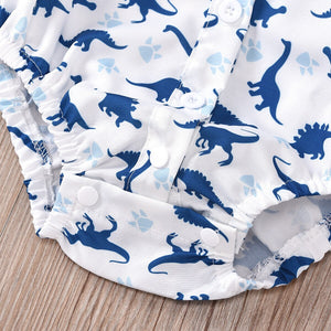 Toddler Boys Dinosaur Printed Summer Clothes Suit with Handsome Hat Bow: Baby Kids Fashion Short-Sleeved Newborn Romper Set