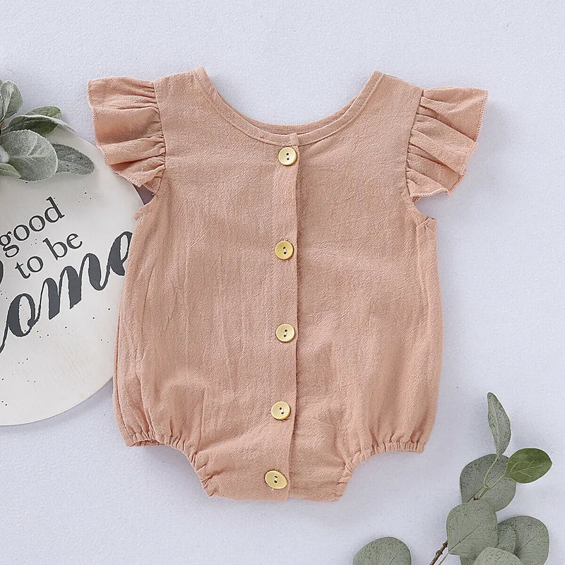 Baby Summer Bodysuits with Ruffles and Short Sleeves - Pure Color, for Girls and Boys