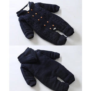 Thick and Warm Newborn Baby Romper Knitted Sweater Jumpsuit Hooded Toddler Outerwear