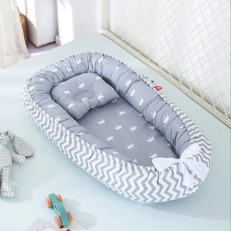 Portable Baby Nest Bed with Pillow, Newborn & Toddler Cotton Cradle, Bassinet Bumper, and Baby Lounger