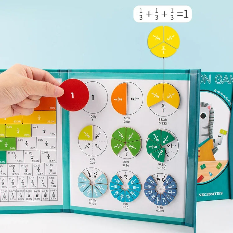 Montessori Magnetic Fraction Learning Math Toy: Wooden Book for Teaching Arithmetic Educational Tool