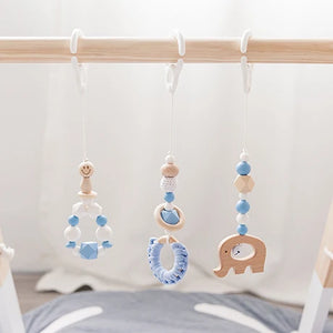 "Set of 3 Baby Rattles with Wooden Beads Pendant, Crib Mobile, and Hanging Decor - Handmade Stroller Accessories and Infant Toys"