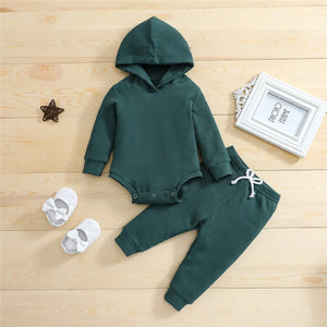 Infant Hooded Jumpsuit and Trousers Set with Long Sleeves for Baby Boys and Girls