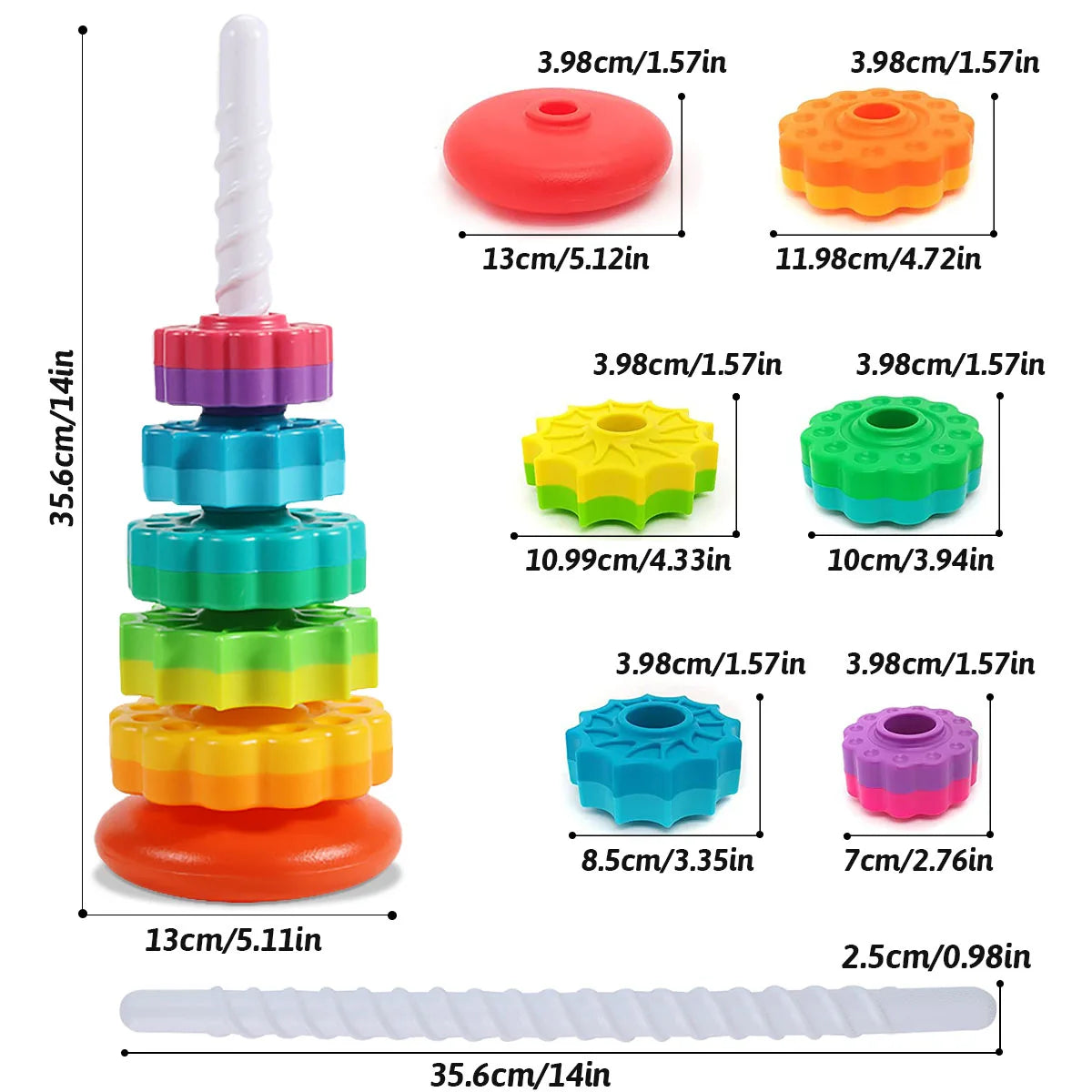 Montessori Rotating Rainbow Tower Stacking Puzzle Toy for Babies - Safe, Environmentally Friendly, Colorful Children's Toy