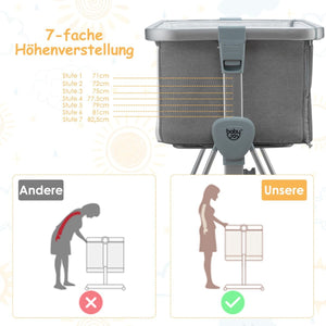 3 in 1 Beistellbett & Babywiege Babybett Mit 7-Fach Verstellbarer Höhe Hellgrau