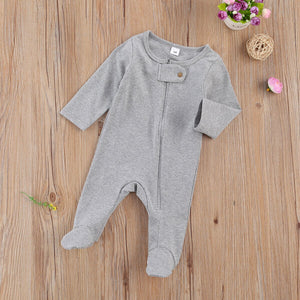 "Infant Newborn Baby Romper with Long Sleeve Zipper Jumpsuit for Autumn and Spring"