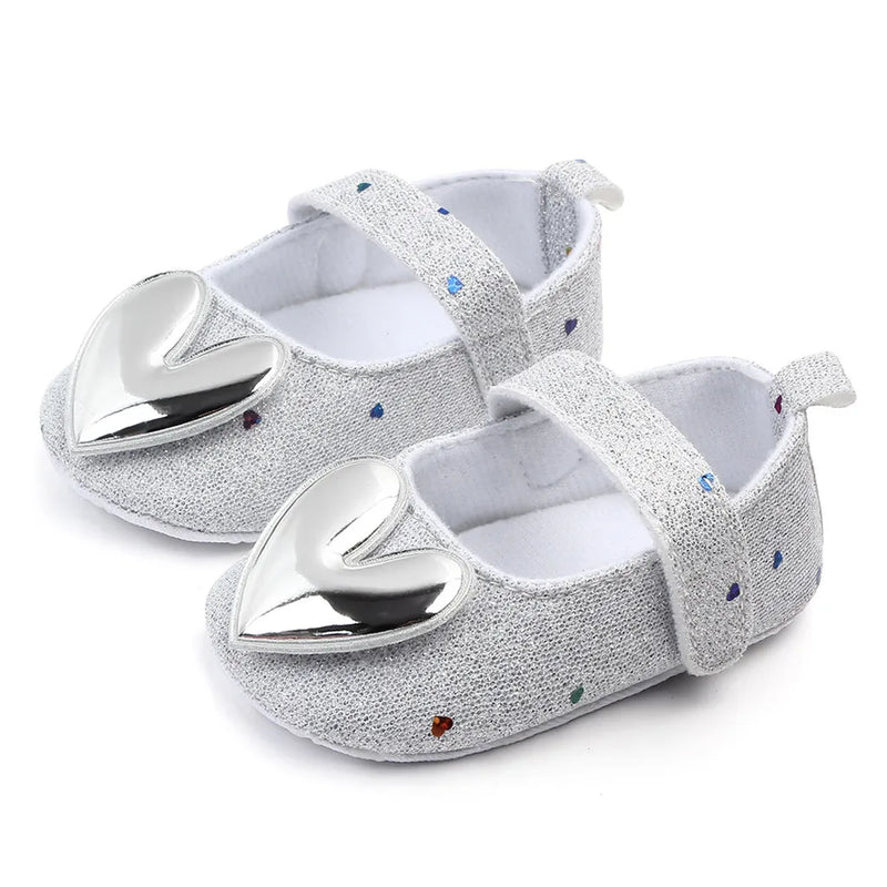 Soft Soled Sequin Heart Princess Shoes for Baby Girls, Summer Indoor Infant Shoes