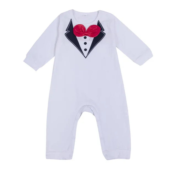 "Baby Boys Long Sleeve Formal Romper with Bow Tie, Black and White, 0-24 Months"