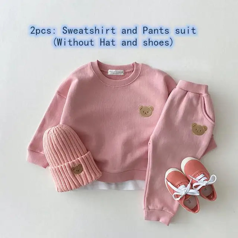 "Kids' Bear Head Embroidered Sweatshirt and Pants Tracksuit Set"