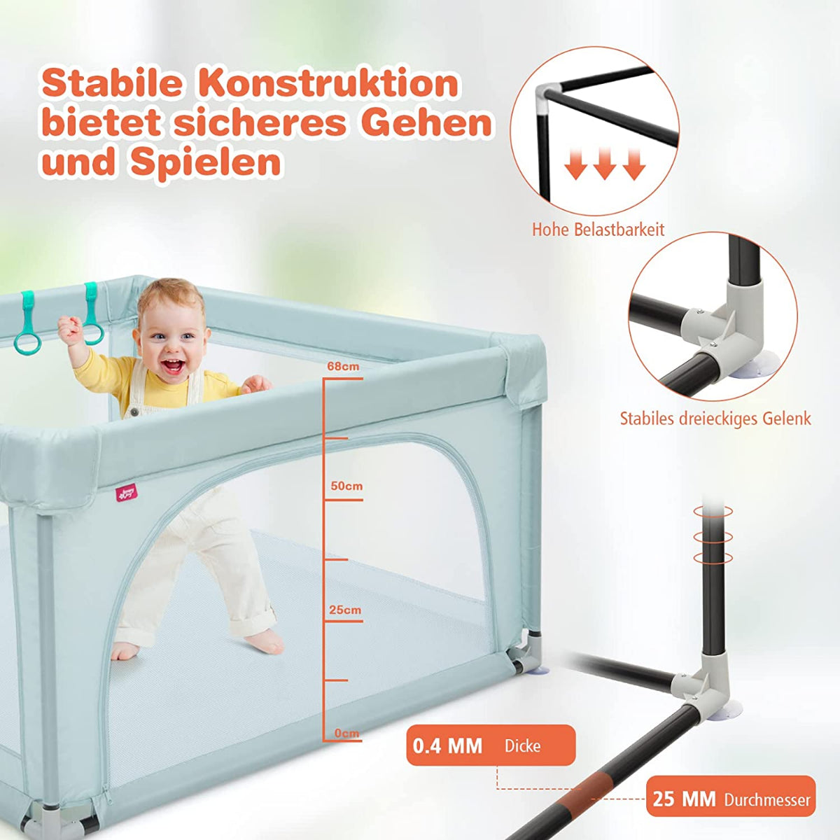 Baby-Laufstall Tragbarer Laufstall Mit Sicherheitstoren 120 X 120 X 68 Cm Blau