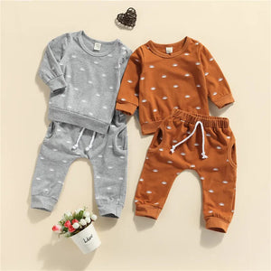 Sun Print Sweatshirt and Elastic Pants Set for Baby Boys and Girls