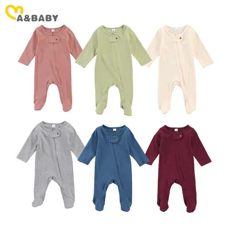 "Infant Newborn Baby Romper with Long Sleeve Zipper Jumpsuit for Autumn and Spring"