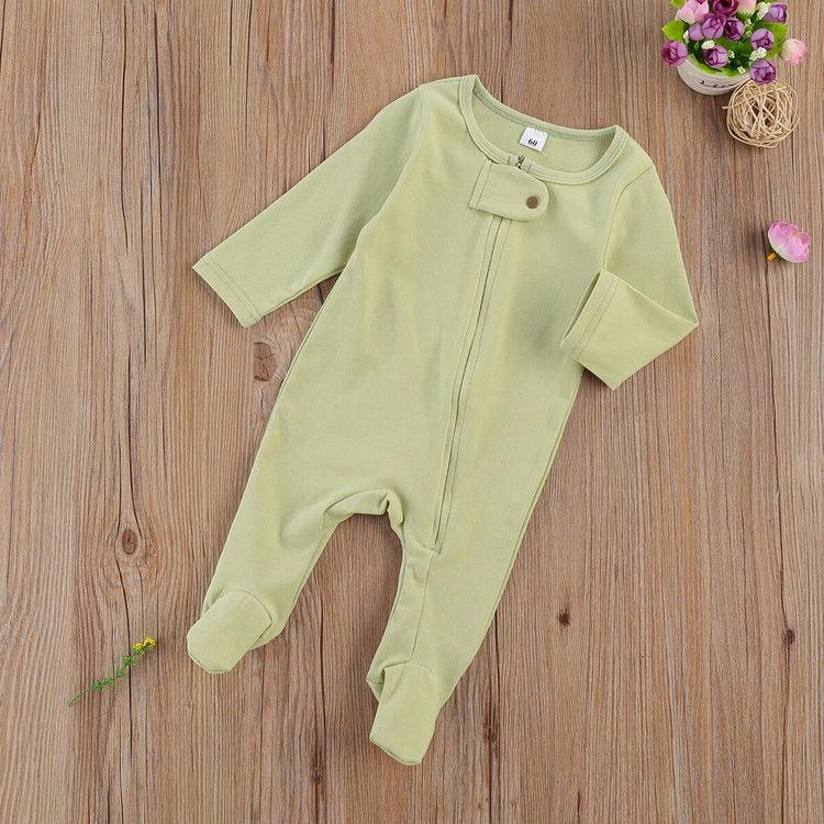 "Infant Newborn Baby Romper with Long Sleeve Zipper Jumpsuit for Autumn and Spring"