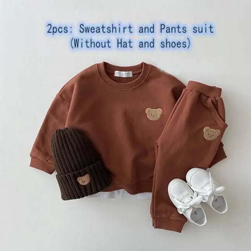 "Kids' Bear Head Embroidered Sweatshirt and Pants Tracksuit Set"