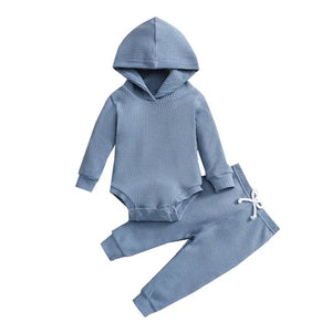 Infant Hooded Jumpsuit and Trousers Set with Long Sleeves for Baby Boys and Girls