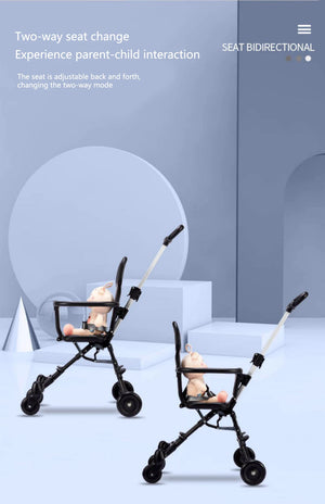 Portable Lightweight Baby Stroller with Travel Trolley and Two-Way Seats