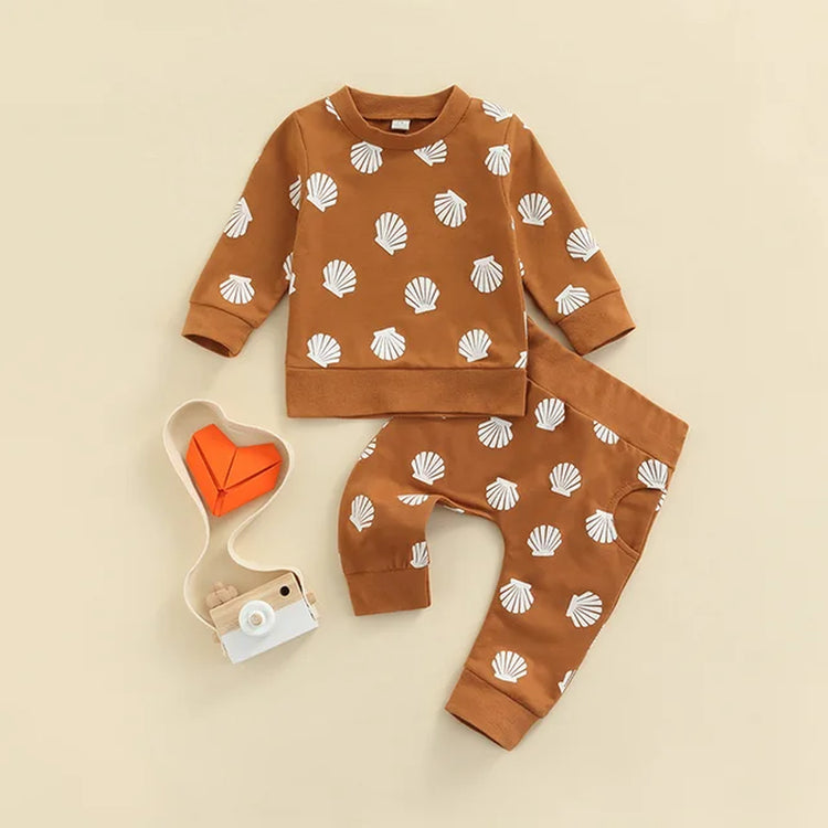 Sun Print Sweatshirt and Elastic Pants Set for Baby Boys and Girls