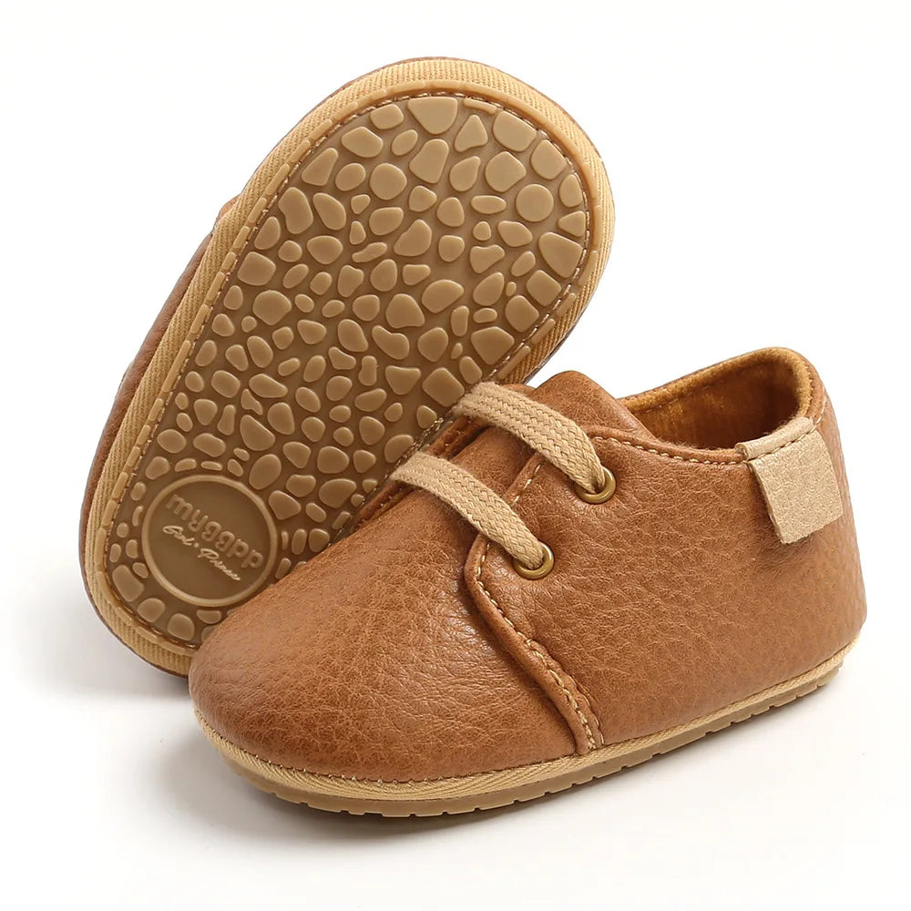 " Baby Shoes: Retro PU Leather Toddler Shoes with Anti-Slip Rubber Sole, Unisex Newborn Moccasins for First Walkers"