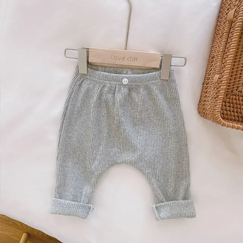 Baby Ribbed Elastic Bottoming Pants: Striped / Solid Color Casual Trousers for Kids