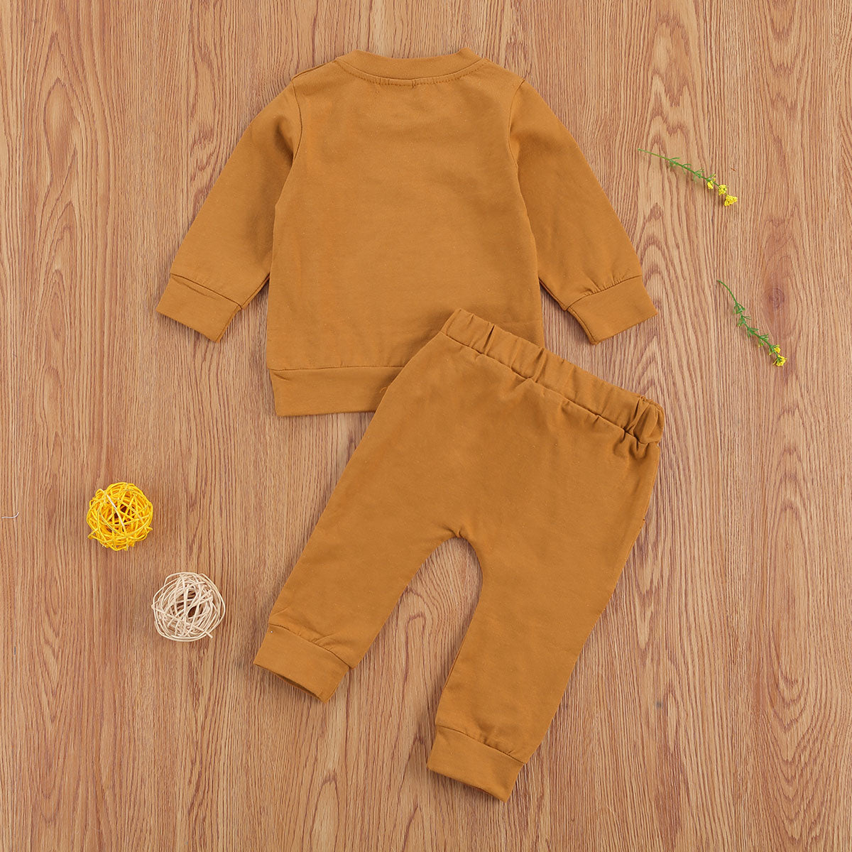 Newborn Baby Solid Color Outfit Set with Long Sleeve Pullover and Drawstring Trousers