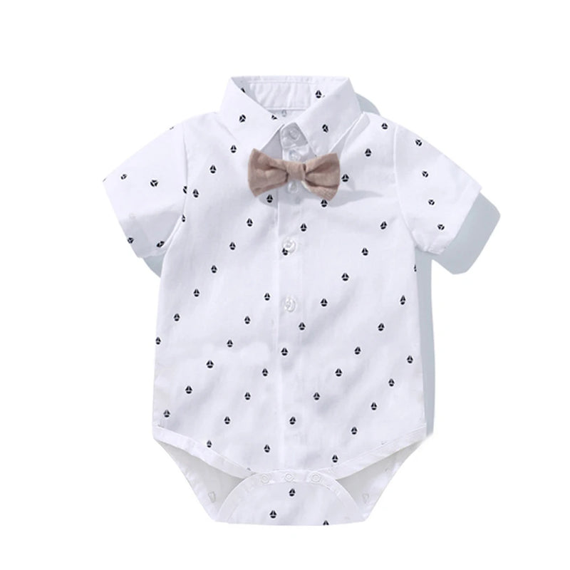 Newborn 3-Piece Gentleman Outfit Set with Romper, Shorts, and Hat