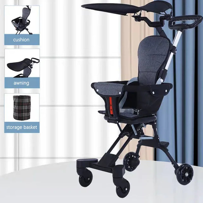 Portable Lightweight Baby Stroller with Travel Trolley and Two-Way Seats