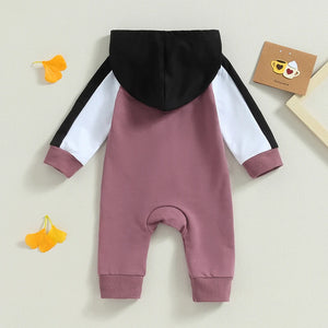 "Infant Baby Boy Girl Full Length Jumpsuit with Contrast Color Hood and Long Sleeve, Zipper Closure (0-18M)"