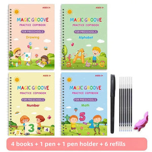 "Reusable Children's Educational Copybooks for Writing, English, Maths, and Drawing Practice"