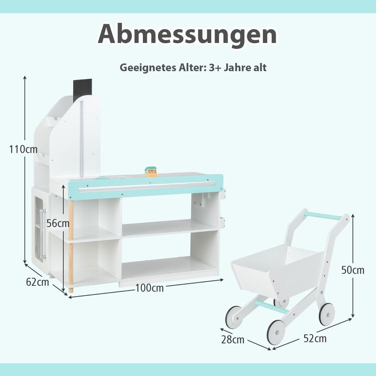 Holz-Supermarkt Spielset Mit Kasse & Einkaufswagen & Tafel Spiel Lebensmittelgeschäft