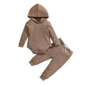 Infant Hooded Jumpsuit and Trousers Set with Long Sleeves for Baby Boys and Girls