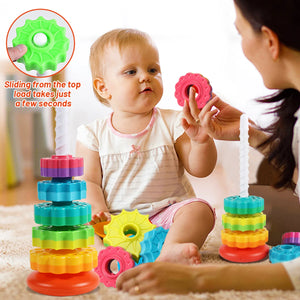 Montessori Rotating Rainbow Tower Stacking Puzzle Toy for Babies - Safe, Environmentally Friendly, Colorful Children's Toy